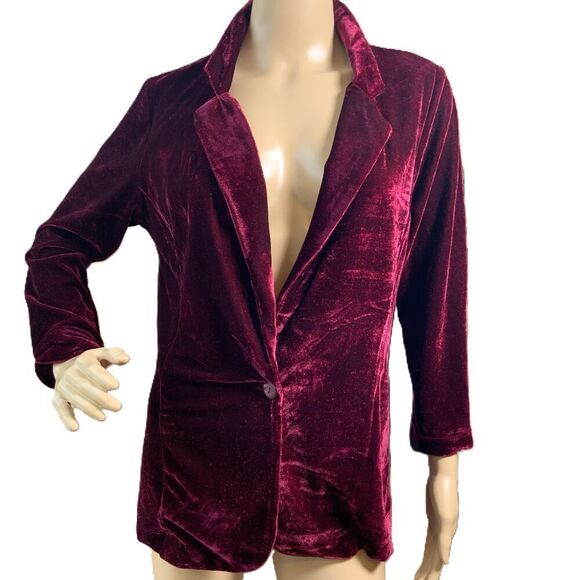 Le Lis Red Velvet Single Button Lapel Blazer Jacket Size Lg Glam Medieval Goth - Picture 1 of 13